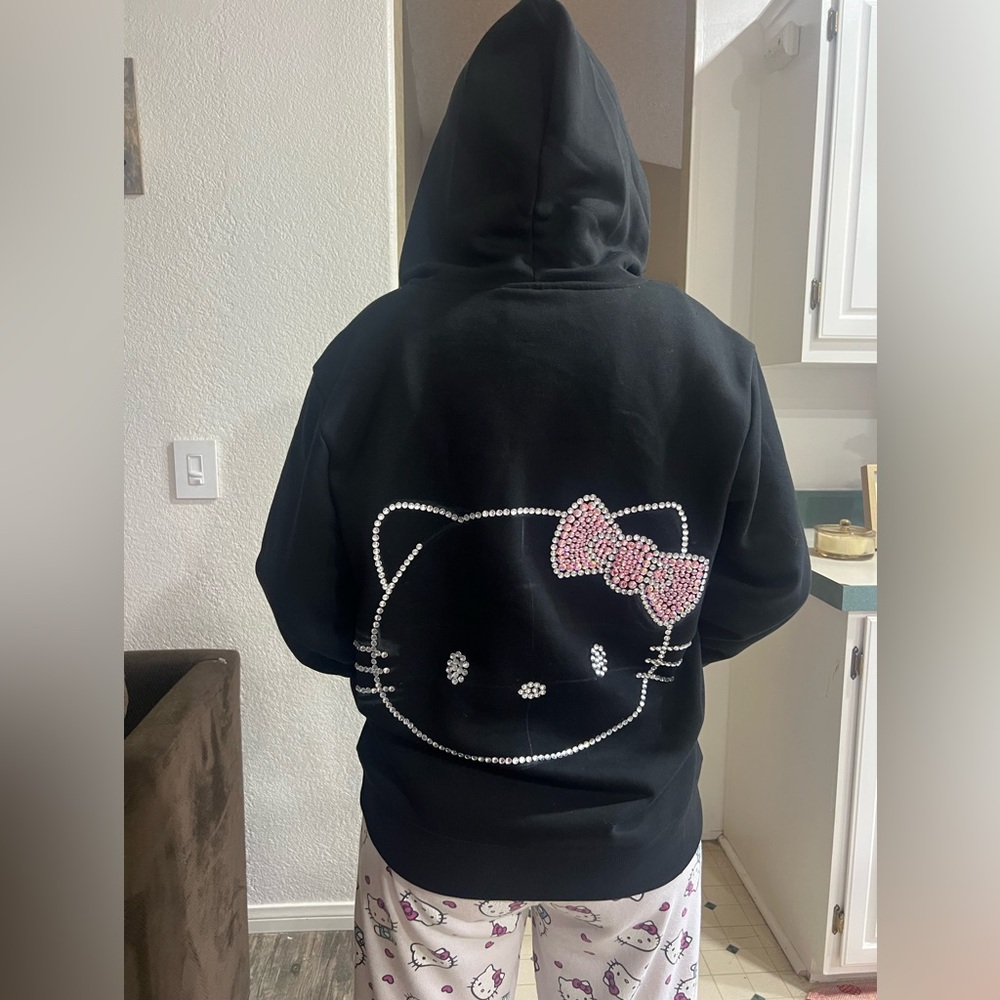 Black Hoodie with Pink Bow Design
